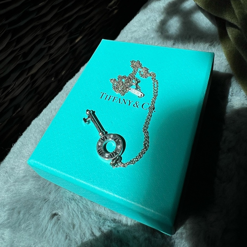 Tiffany & Co. 18k White Gold + Diamond Atlas Pierced Key Pendant